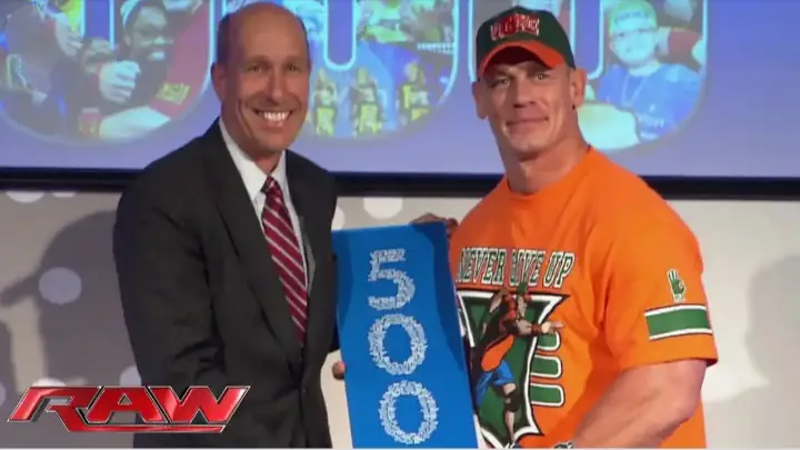 Interesting things about John Cena. Picture showing Cena getting his award of make a wish Foundation.