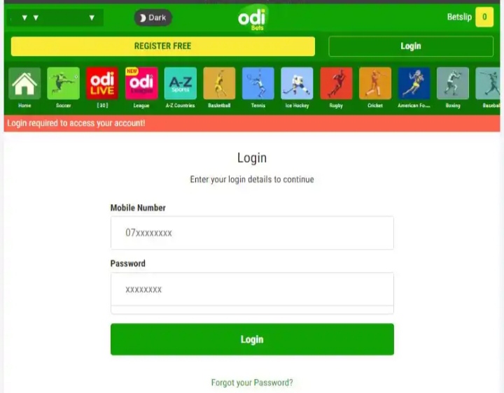 Visit odibet dashboard with free bundles
