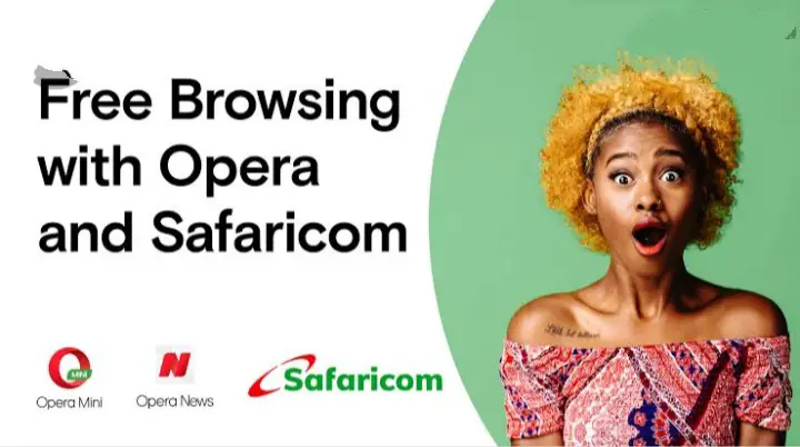 Ways to get free Safaricom bundles, advertisement of Safaricom and opera mini partnership to give free daily bundles.
