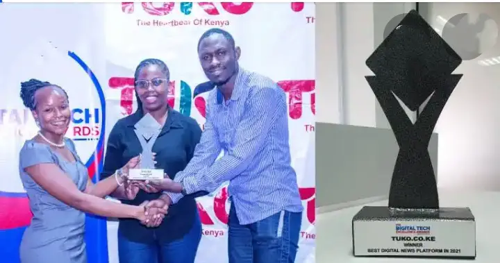 Best websites in Kenya. Tuko recieving their certificate award of best media website in Kenya