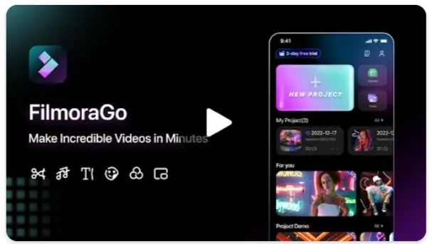 7 best video editing apps without watermark. Image showing how FilmoraGo looks like.